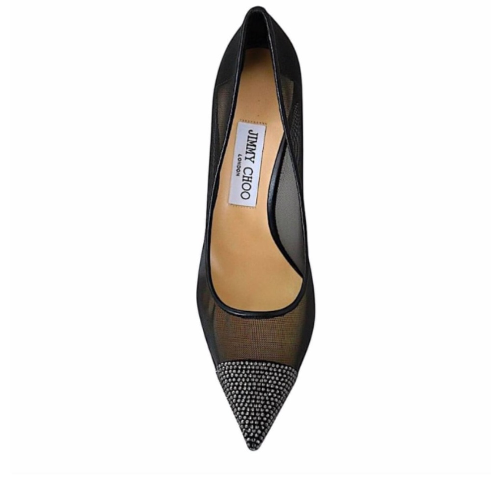 JIMMY CHOO embellished leather and mesh flats
